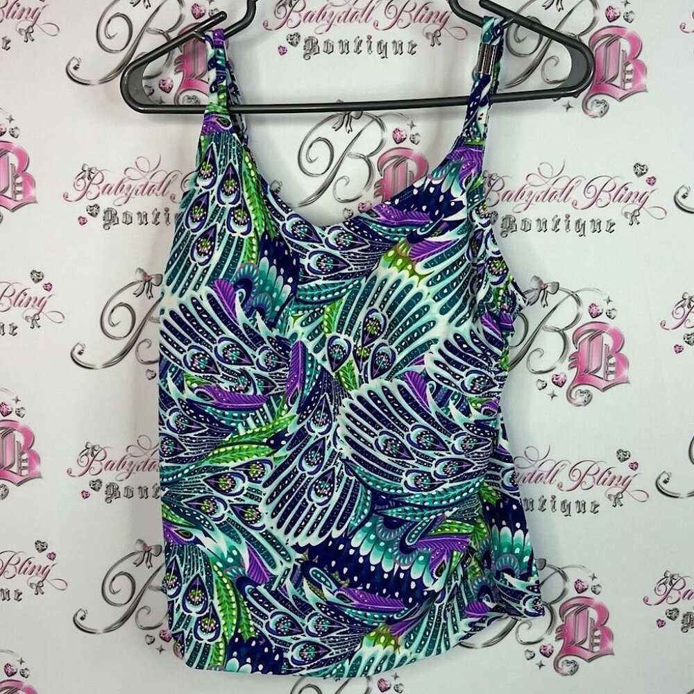 Christina tankini swim top tank top multicolor purple green Peacock Camisole
